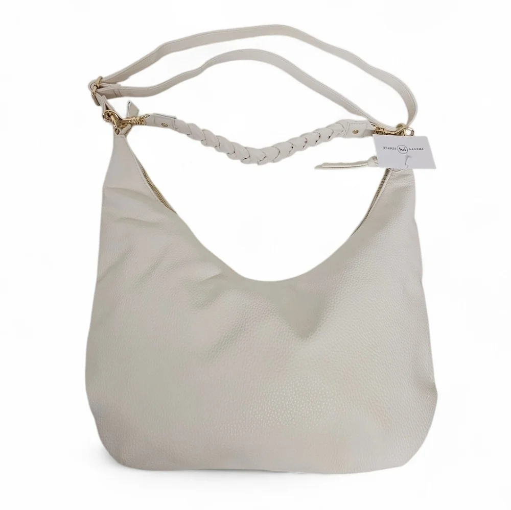 Pretty Simple Hattie Crescent Hobo Crossbody Bag With Braided Strap In Cream NWT